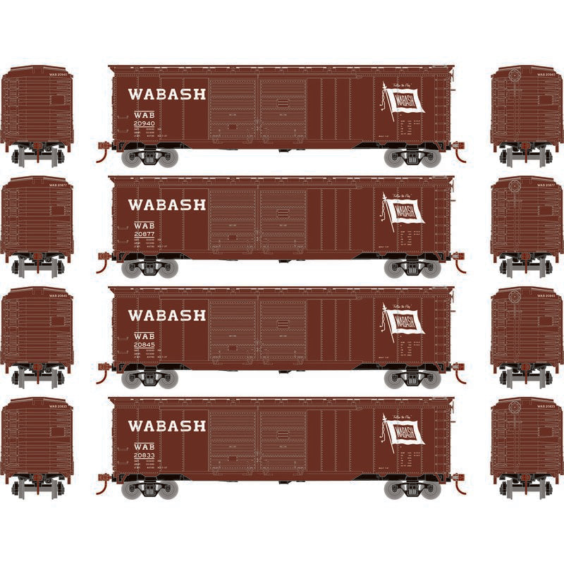 Roundhouse 1003 HO Scale 50' Double Door Boxcar Wabash WAB "Flag" 4-Pack #2