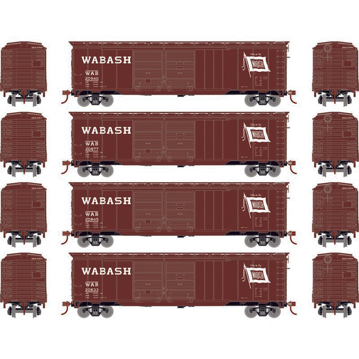 Roundhouse 1003 HO Scale 50' Double Door Boxcar Wabash WAB "Flag" 4-Pack #2