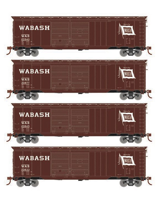 Roundhouse 1003 HO Scale 50' Double Door Boxcar Wabash WAB "Flag" 4-Pack #2