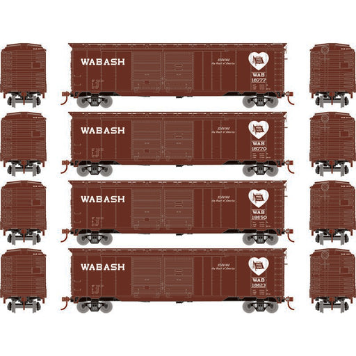 Roundhouse 1004 HO Scale 50' Double Door Boxcar Wabash WAB "Heart/Flag" 4-Pack #1