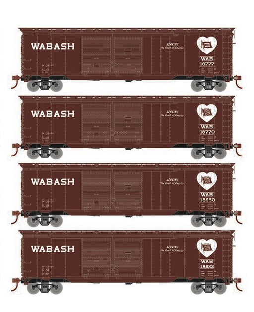 Roundhouse 1004 HO Scale 50' Double Door Boxcar Wabash WAB "Heart/Flag" 4-Pack #1