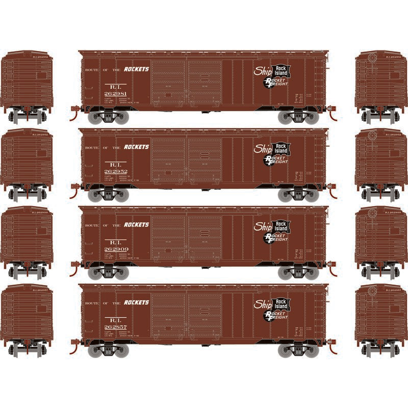 Roundhouse 1006 HO Scale 50' Double Door Boxcar Rock Island RI "Rocket Freight" 4-Pack #2