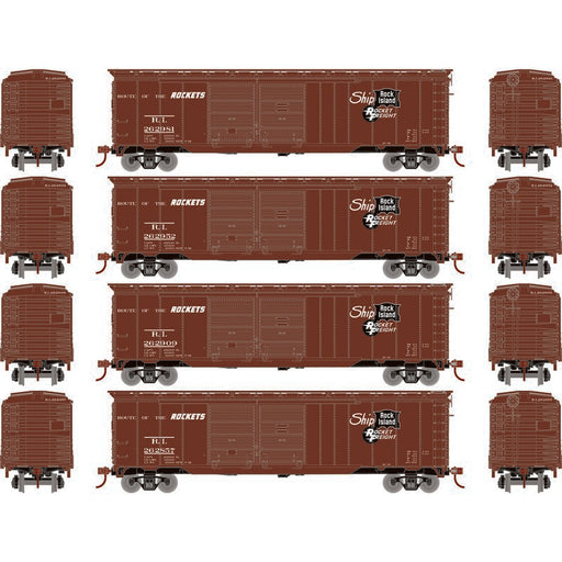 Roundhouse 1006 HO Scale 50' Double Door Boxcar Rock Island RI "Rocket Freight" 4-Pack #2