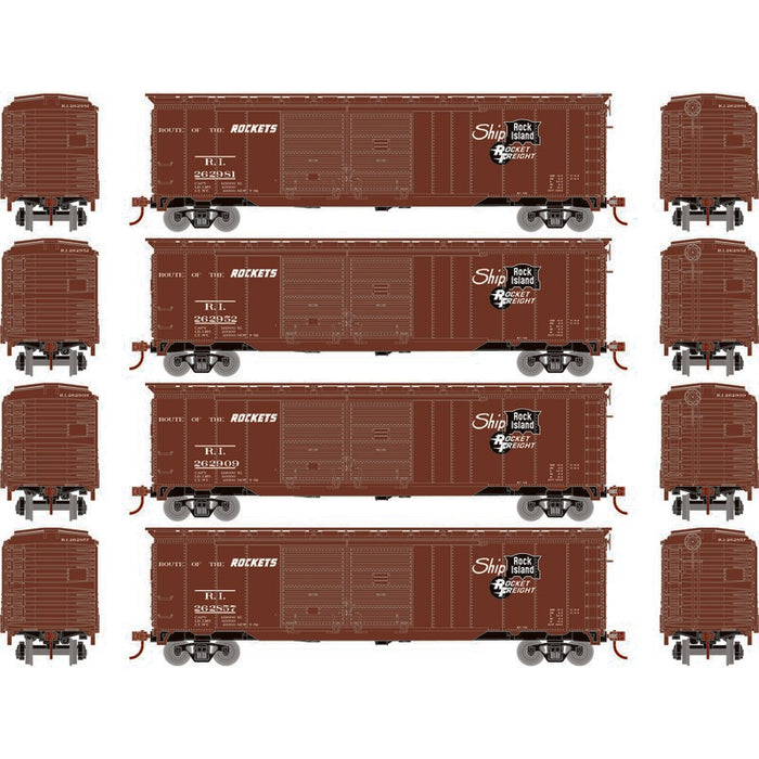 Roundhouse 1006 HO Scale 50' Double Door Boxcar Rock Island RI "Rocket Freight" 4-Pack #2