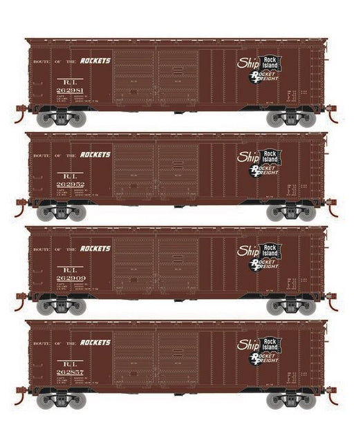 Roundhouse 1006 HO Scale 50' Double Door Boxcar Rock Island RI "Rocket Freight" 4-Pack #2