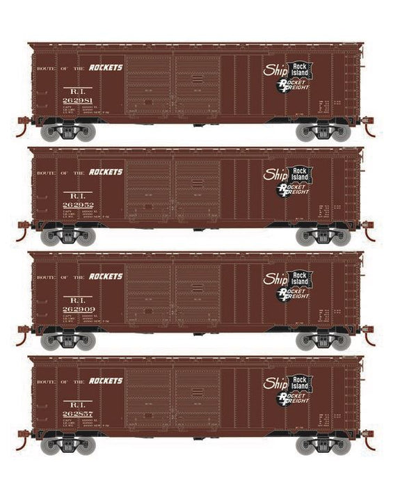 Roundhouse 1006 HO Scale 50' Double Door Boxcar Rock Island RI "Rocket Freight" 4-Pack #2