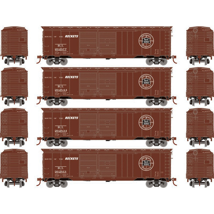 Roundhouse 1008 HO Scale 50' Double Door Boxcar Rock Island RI "100 Years of Service" 4-Pack #1