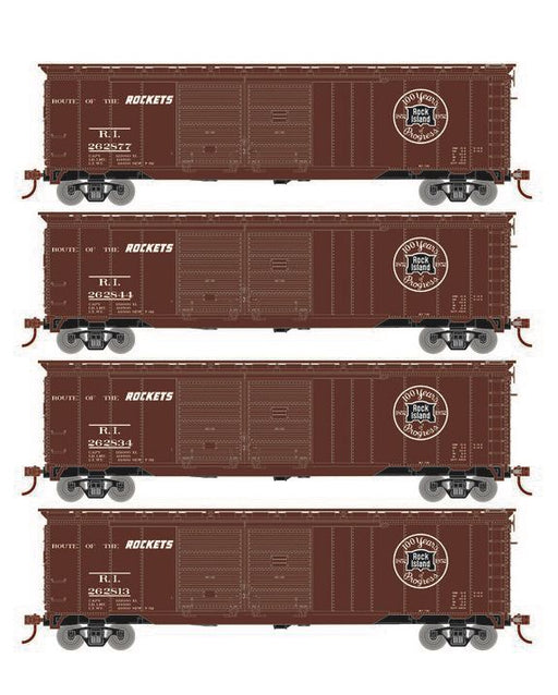 Roundhouse 1008 HO Scale 50' Double Door Boxcar Rock Island RI "100 Years of Service" 4-Pack #1