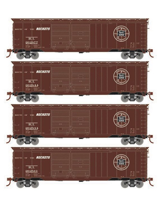 Roundhouse 1008 HO Scale 50' Double Door Boxcar Rock Island RI "100 Years of Service" 4-Pack #1