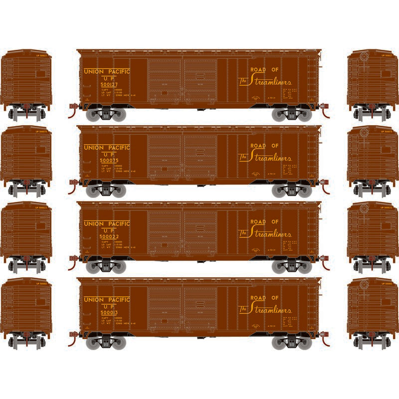 Roundhouse 1016 HO Scale 50' Double Door Boxcar Union Pacific UP "Serves the West" 4-Pack #1