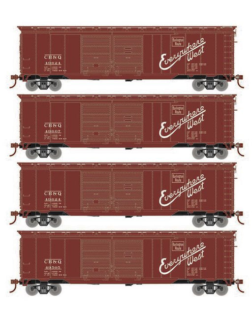 Roundhouse 1017 HO Scale 50' Double Door Boxcar Burlington CB&Q "Brown" 4-Pack #2
