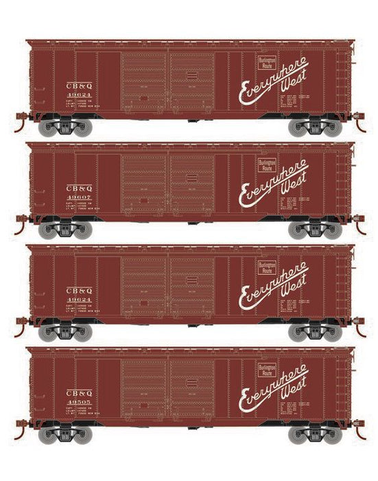 Roundhouse 1017 HO Scale 50' Double Door Boxcar Burlington CB&Q "Brown" 4-Pack #2