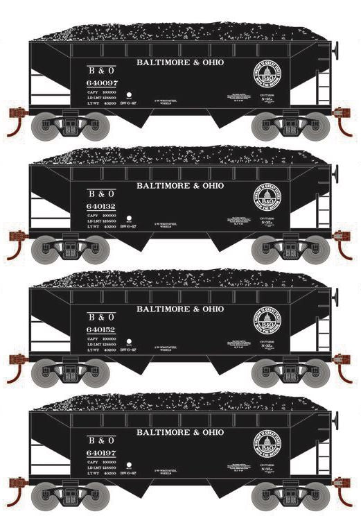 Roundhouse 1018 HO Scale 34' Offset Open Hopper Baltimore & Ohio B&O 4-Pack #1