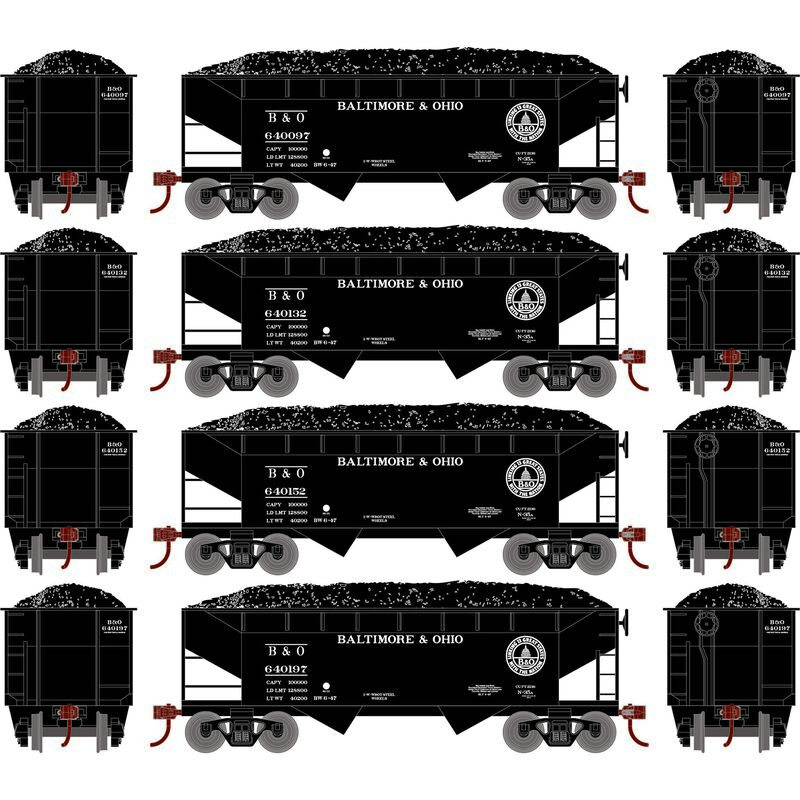 Roundhouse 1018 HO Scale 34' Offset Open Hopper Baltimore & Ohio B&O 4-Pack #1