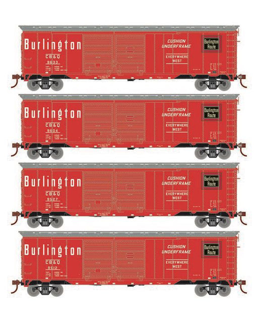Roundhouse 1019 HO Scale 50' Double Door Boxcar Burlington CB&Q "Red" 4-Pack #1