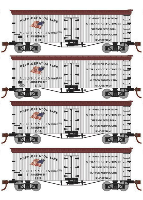 Roundhouse 1020 HO Scale 36' Wood Reefer St. Joseph Packing SJPX 4-Pack #1