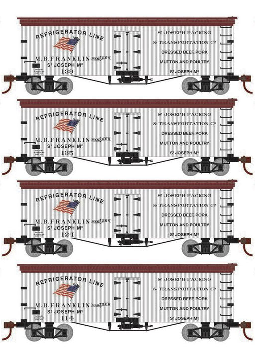 Roundhouse 1020 HO Scale 36' Wood Reefer St. Joseph Packing SJPX 4-Pack #1