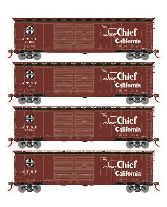 Roundhouse 1021 HO Scale 50' Double Door Boxcar Santa Fe ATSF "Super Chief" 4-Pack #1