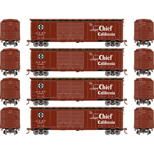 Roundhouse 1021 HO Scale 50' Double Door Boxcar Santa Fe ATSF "Super Chief" 4-Pack #1