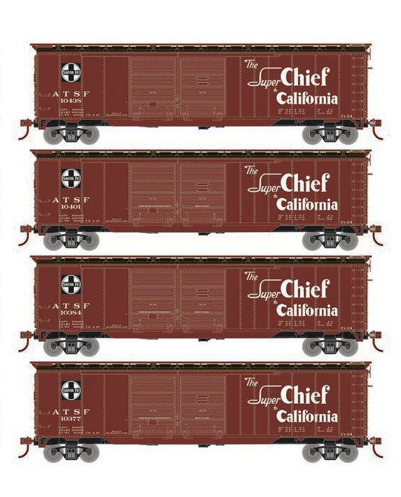 Roundhouse 1021 HO Scale 50' Double Door Boxcar Santa Fe ATSF "Super Chief" 4-Pack #1
