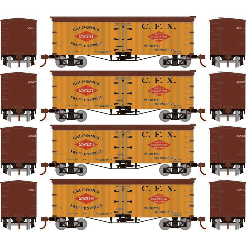 Roundhouse 1023 HO Scale 36' Wood Reefer California Fruit Express CFX 4-Pack #1
