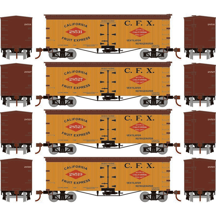 Roundhouse 1023 HO Scale 36' Wood Reefer California Fruit Express CFX 4-Pack #1
