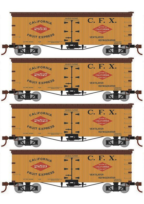Roundhouse 1023 HO Scale 36' Wood Reefer California Fruit Express CFX 4-Pack #1