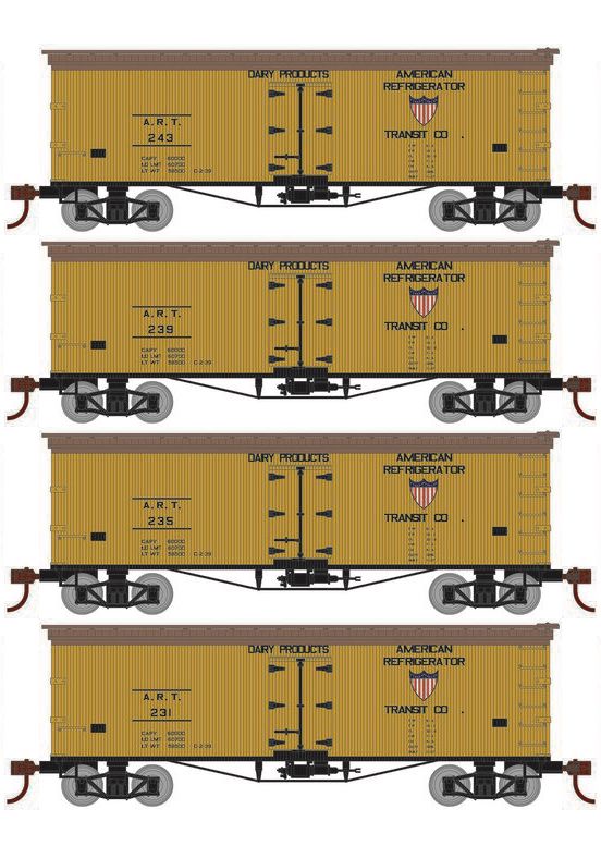 Roundhouse 1024 HO Scale 36' Wood Reefer American Refrigerator Transit ART 4-Pack #1