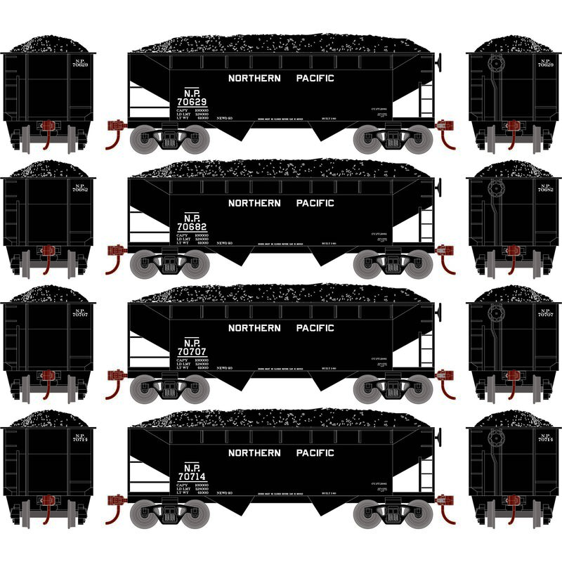 Roundhouse 1025 HO Scale 34' Offset Open Hopper Northern Pacific NP 4-Pack #1