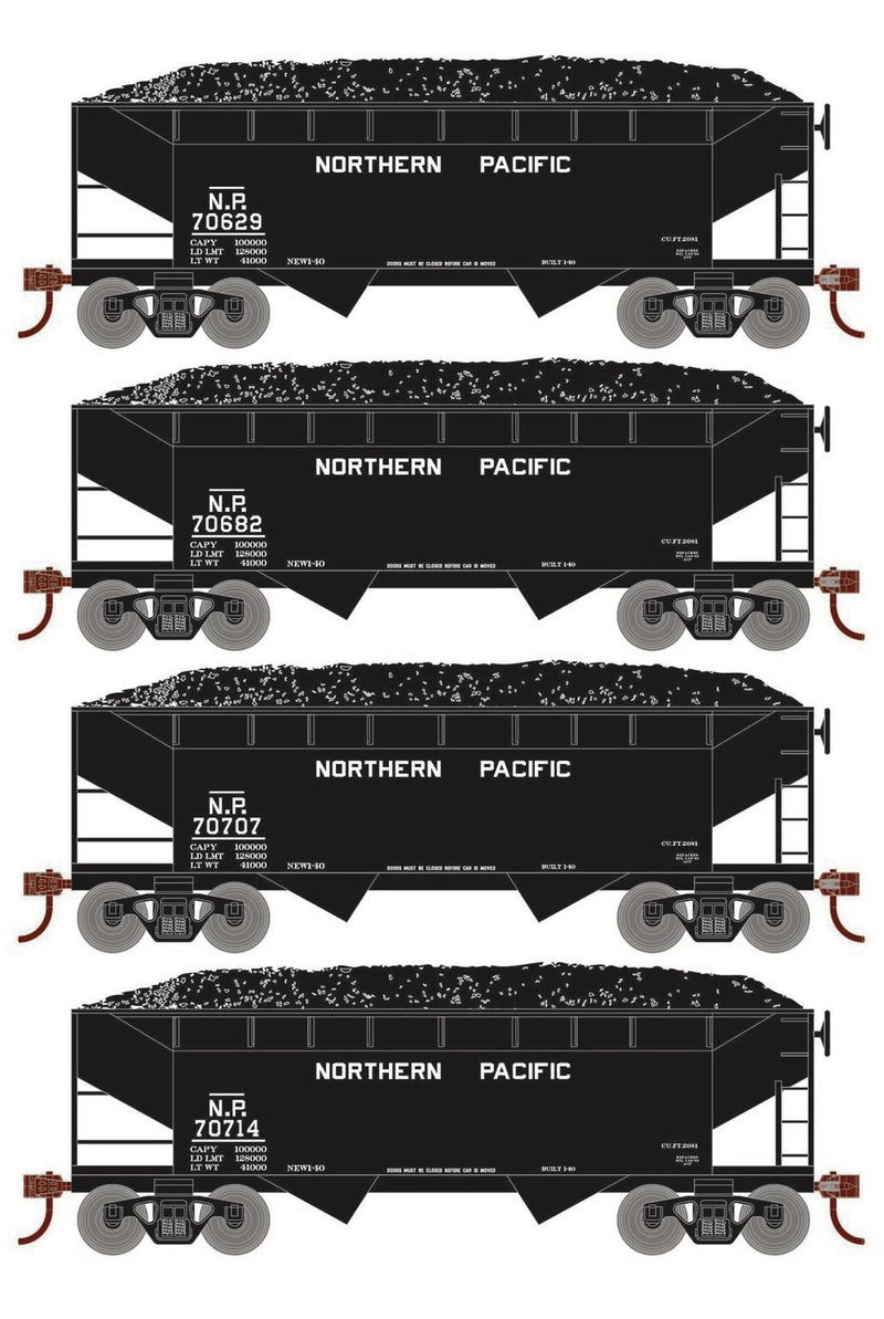 Roundhouse 1025 HO Scale 34' Offset Open Hopper Northern Pacific NP 4-Pack #1