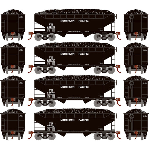 Roundhouse 1025 HO Scale 34' Offset Open Hopper Northern Pacific NP 4-Pack #1