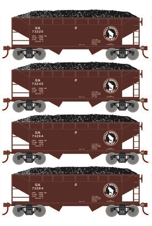 Roundhouse 1027 HO Scale 34' Offset Open Hopper Great Northern GN 4-Pack #1