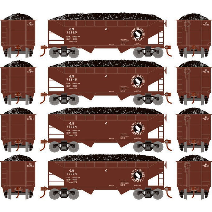 Roundhouse 1027 HO Scale 34' Offset Open Hopper Great Northern GN 4-Pack #1