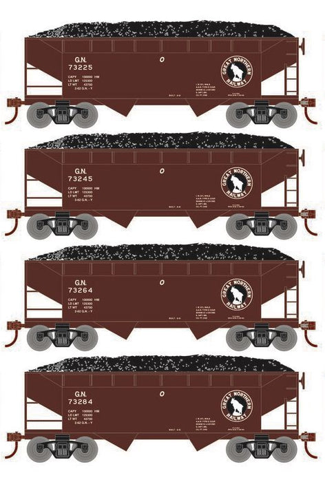 Roundhouse 1027 HO Scale 34' Offset Open Hopper Great Northern GN 4-Pack #1