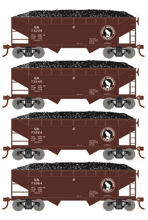 Roundhouse 1027 HO Scale 34' Offset Open Hopper Great Northern GN 4-Pack #1