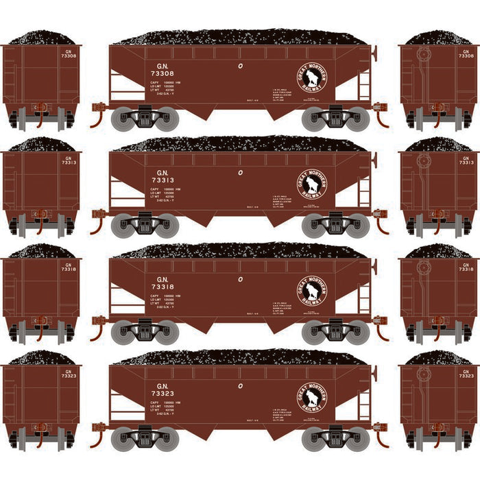 Roundhouse 1028 HO Scale 34' Offset Open Hopper Great Northern GN 4-Pack #2