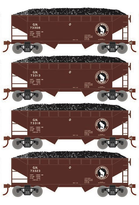 Roundhouse 1028 HO Scale 34' Offset Open Hopper Great Northern GN 4-Pack #2