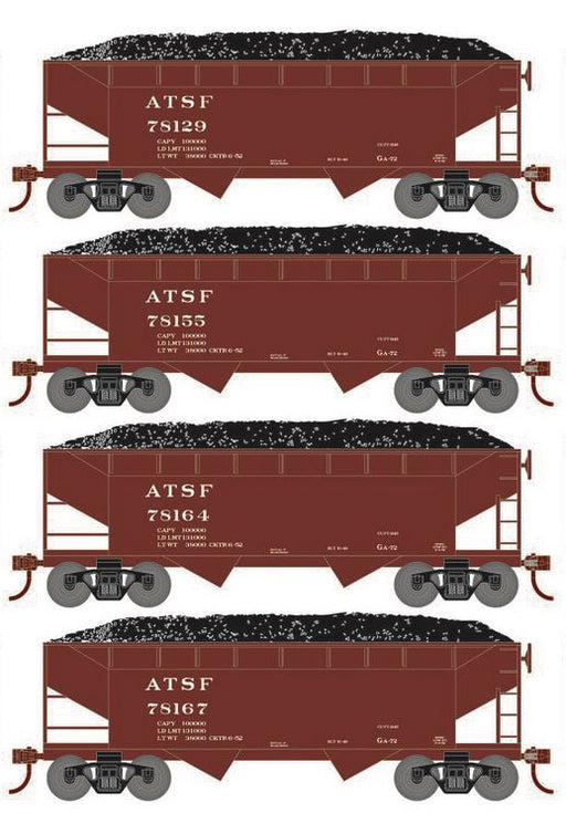 Roundhouse 1029 HO Scale 34' Offset Open Hopper Santa Fe ATSF 4-Pack #2