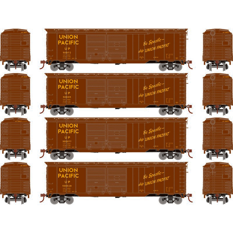 Roundhouse 1031 HO Scale 50' Double Door Boxcar Union Pacific UP "Be Specific" 4-Pack #2