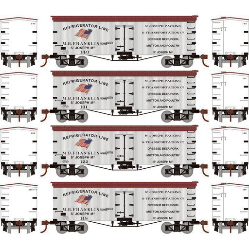 Roundhouse 1032 HO Scale 36' Wood Reefer St. Joseph Packing SJPX 4-Pack #2
