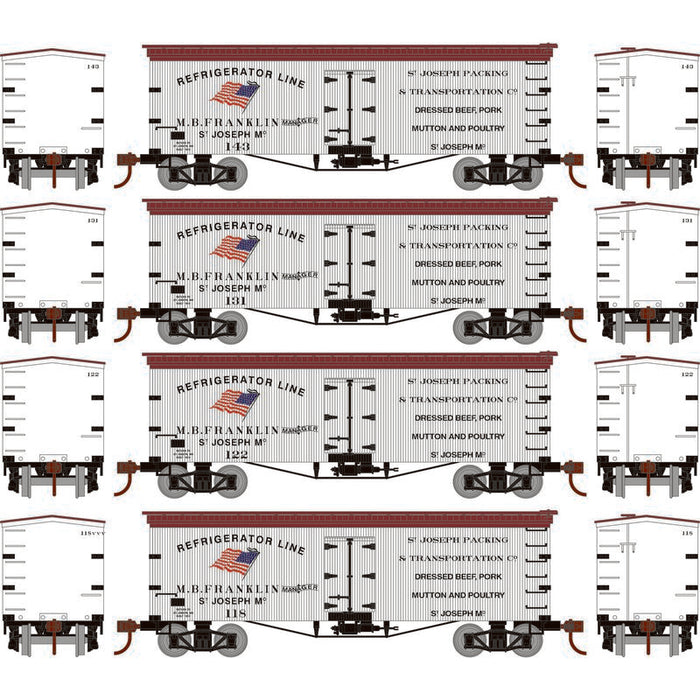 Roundhouse 1032 HO Scale 36' Wood Reefer St. Joseph Packing SJPX 4-Pack #2