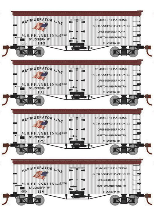 Roundhouse 1032 HO Scale 36' Wood Reefer St. Joseph Packing SJPX 4-Pack #2