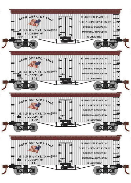 Roundhouse 1032 HO Scale 36' Wood Reefer St. Joseph Packing SJPX 4-Pack #2