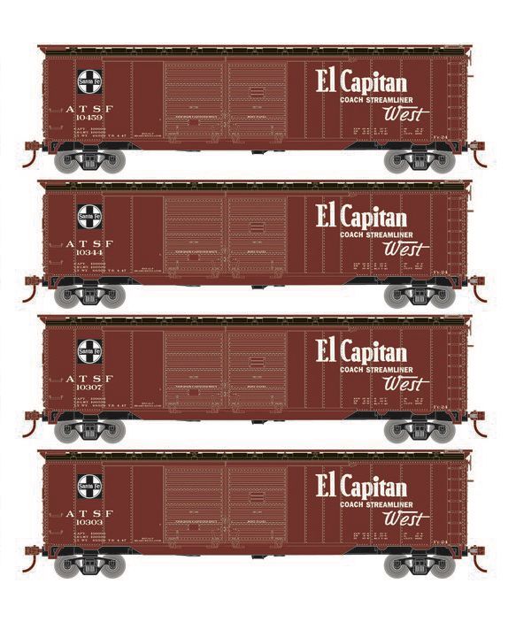 Roundhouse 1035 HO Scale 50' Double Door Boxcar Santa Fe ATSF "El Capitan" 4-Pack #2