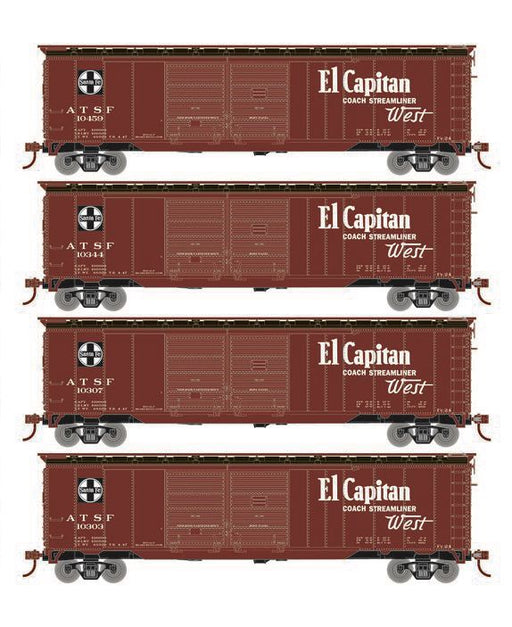 Roundhouse 1035 HO Scale 50' Double Door Boxcar Santa Fe ATSF "El Capitan" 4-Pack #2