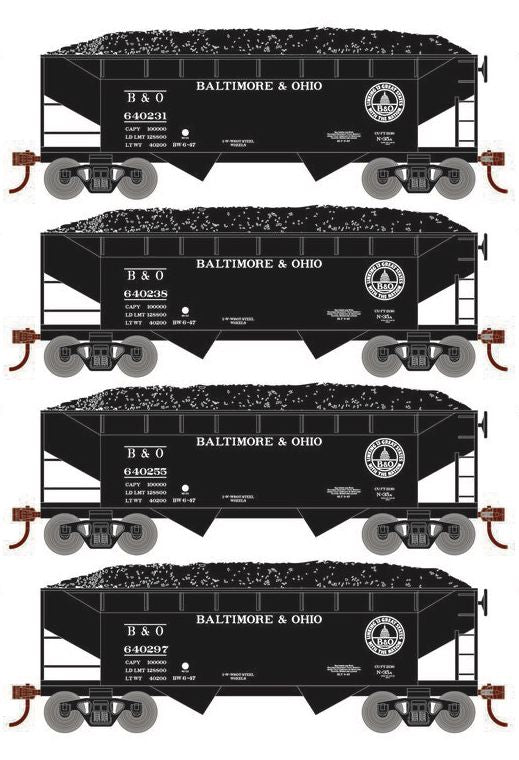 Roundhouse 1037 HO Scale 34' Offset Open Hopper Baltimore & Ohio B&O 4-Pack #2