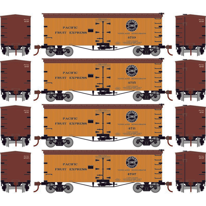 Roundhouse 1039 HO Scale 36' Wood Reefer Pacific Fruit Express PFE 4-Pack #1