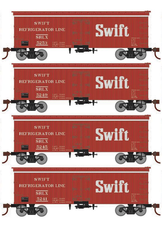 Roundhouse 1040 HO Scale 36' Wood Reefer Swift SRLX 4-Pack #2 — White ...