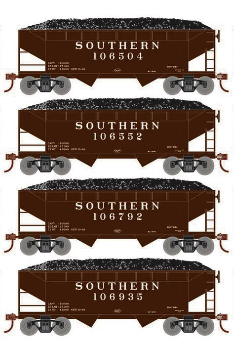 Roundhouse 1047 HO Scale 34' Offset Open Hopper Southern SOU 4-Pack #1