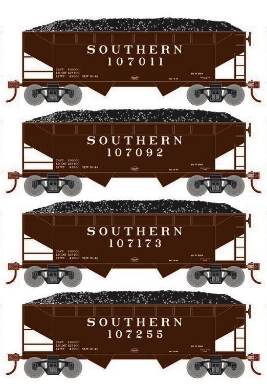 Roundhouse 1048 HO Scale 34' Offset Open Hopper Southern SOU 4-Pack #2